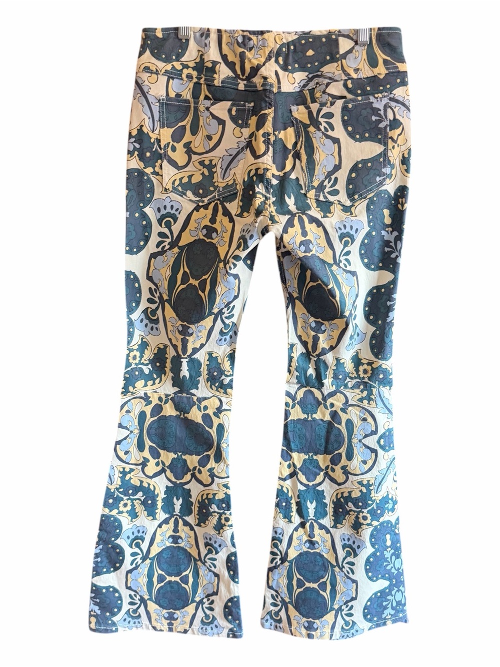 FREE PEOPLE WE THE FREE Penny Pull-On Printed Flare Jeans‎ Blue Teal Combo 29 - Picture 8 of 14